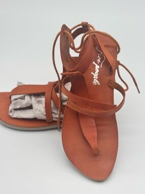 Free People Rust Brown Leather Vacation Day Wrap Sandals